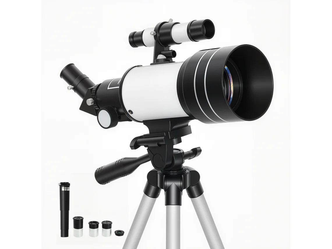 Telescópio com lente de 70mm, tripé ajustável, prata 5x24 S/MARCA