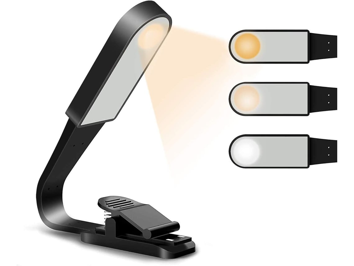 Rebe luz de Leitura Recarregável Usb com Sensor Táctil, 3 Modos de Brilho Ajustáveis, Clip Flexível e Proteção Ocular para Livros e Viagens