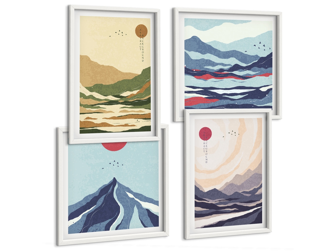 Quadros Decorativos Para Parede Figuras Abstratas Em Tons Pastel Moldura Branca Fotos Para O Escritório Espelharte (conjunto De 4 Imagens)