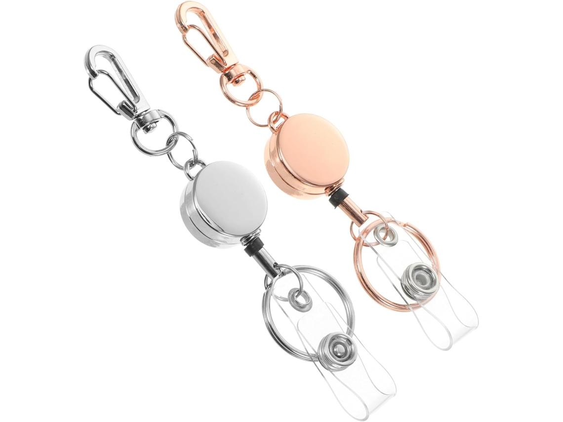 Conjunto De 2 Chaveiros Porta Crachás Retráteis Em Liga De Zinco Com Design Extensível E Função De Leitura Prática Para