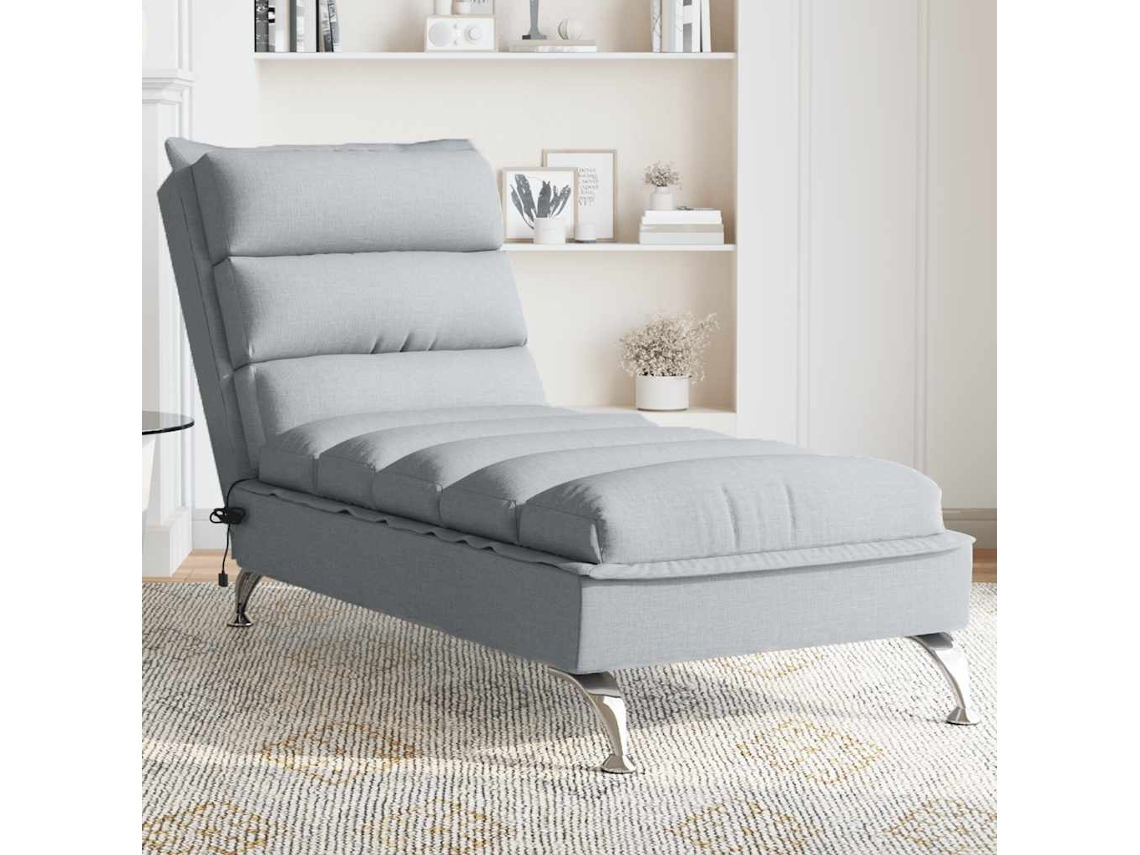 Vidaxl Chaise Lounge De Massagem Com Almofadões Tecido Cinzento-claro