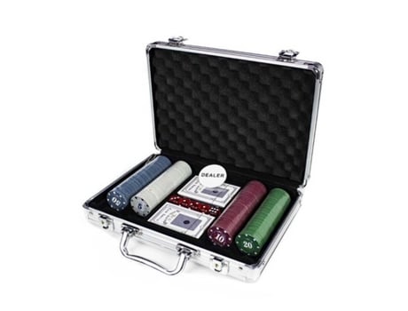 Mala de jogo de póquer Conjunto de 200 fichas Conjunto de fichas do dealer 2 baralhos de cartas Conjunto de 5 dados