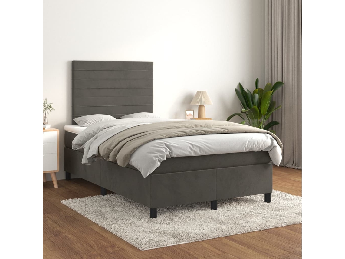 Vidaxl Cama Boxspring Com Colchão 120x200 Cm Veludo Cinzento-escuro