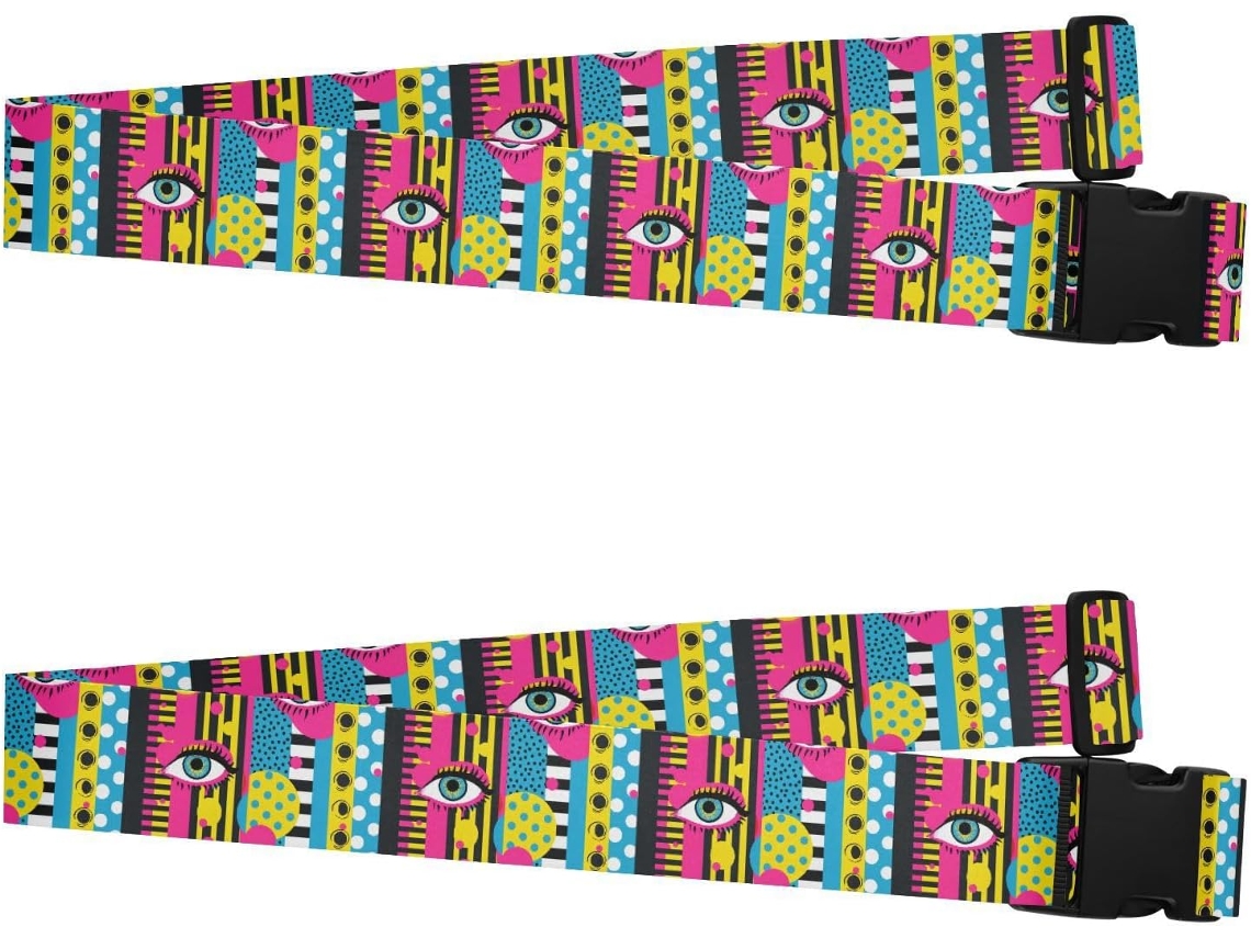 Conjunto De 2 Cintas Bagagem Ajustáveis E Resistentes Com Estampa Olhos Grafite Pop Art Acessórios Viagem Para Segurança