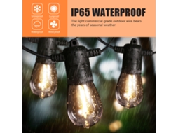 Luzes de Fio Exterior Led 14,6m 15 Lâmpadas S14 Ip65 Jardim Festa