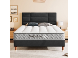 Cama Estofada Linho Preto 140x200 Estrado Ripas Minimalista
