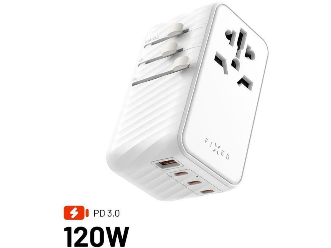 Fixe Voyager Travel Gan Pd 120w Para Eu, Uk E Eua/aus Com 3xusb CE 1xusb Branco Fixo