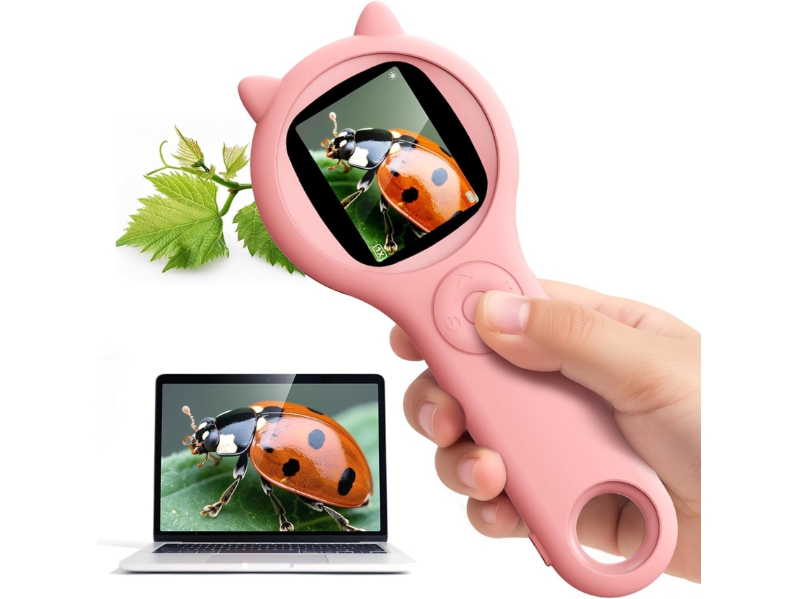 Microscópio Infantil 500x Com Ecrã Ips 2", Conexão Pc E Luzes Led - Rosa - Eifson