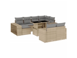 Conjunto de 11 sofás de jardim com almofadões Vime Pe Bege MAISON EXCLUSIVE