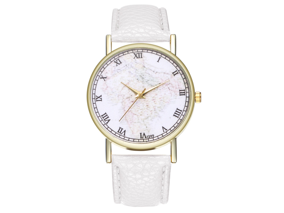 Relógio de pulso vintage de quartzo com pulseira de couro para mulheres e homens (branco)