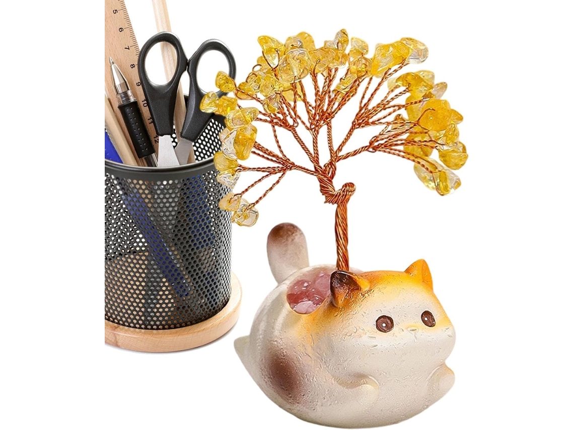 Decoração Formato Árvore Cristal Linda Estatueta Gatinho Citrino Painel Carro Escritório Estudo Aniversário GOKOCO