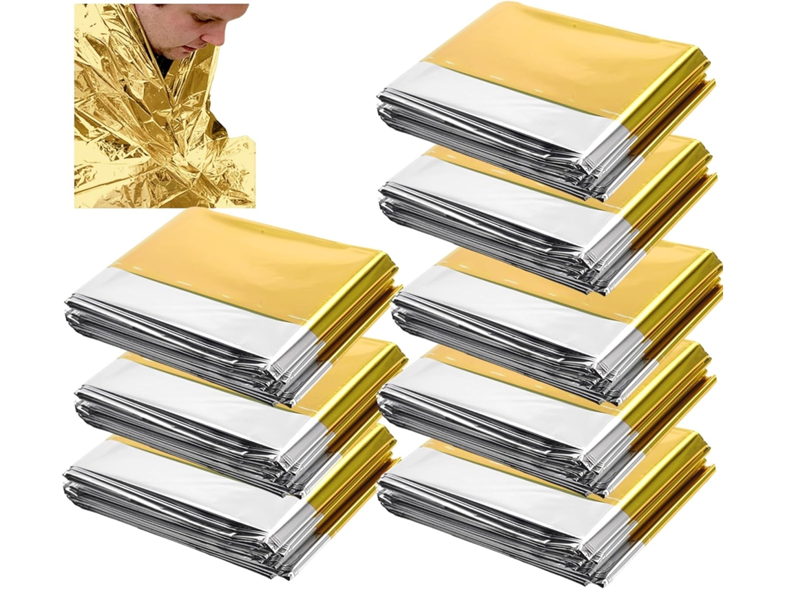 Manta Térmica Emergência 210x160cm 8 Unidades, para Acampar e Primeiros Socorros Dourado HEXINYIGJLY