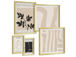 Quadros Decorativos Para Parede Formas Abstratas Em Bege E Cinza Moldura Dourada Quadros Para O Escritório Espelharte (conjunto De 5 Imagens)