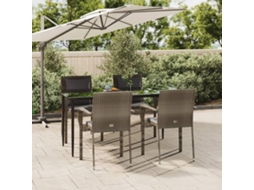 Vidaxl 5 Pcs Conjunto Jantar Jardim C/ Almofadões Vime Pe Preto/cinza