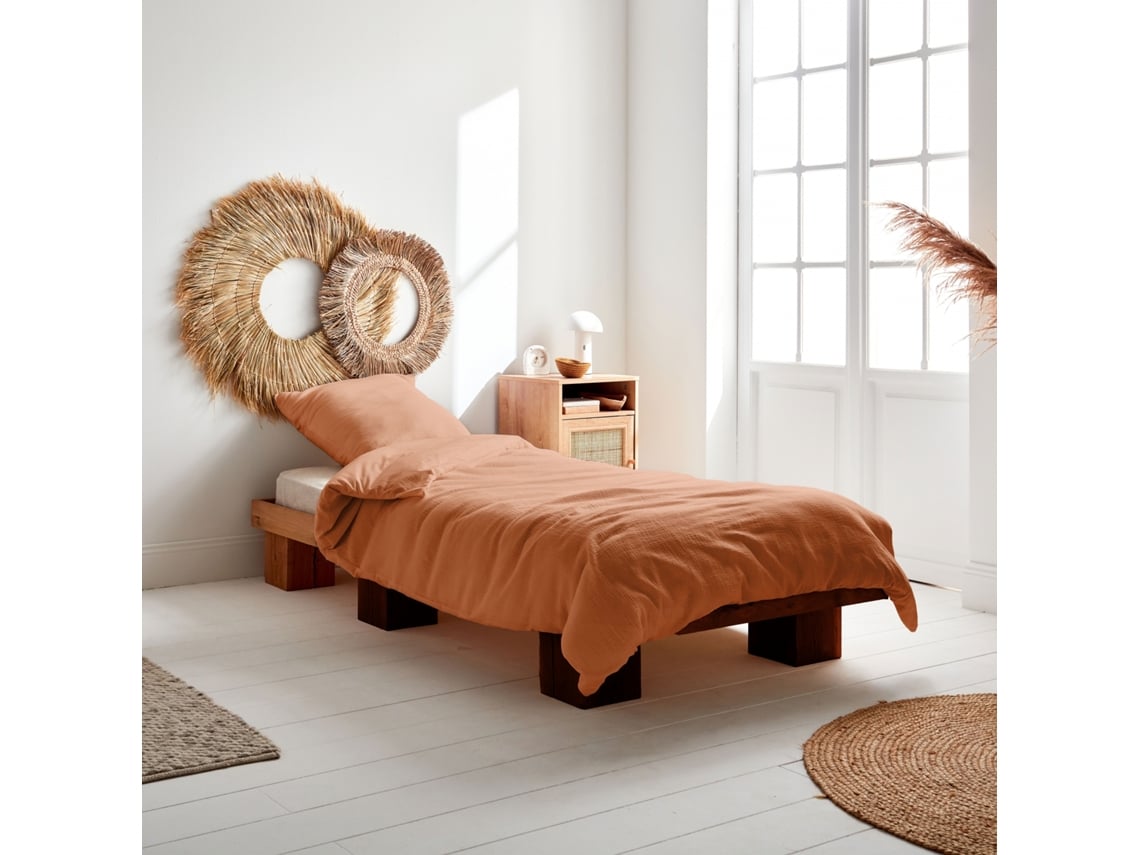 Conjunto De Roupa De Cama Em Gaze De Algodão Terracota