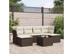 Vidaxl 7 Pcs Conjunto De Sofás Jardim C/ Almofadões Vime Pe Castanho