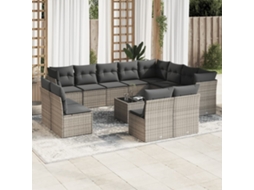 Vidaxl 13 Pcs Conjunto Sofás P/ Jardim C/ Almofadões Vime Pe Cinzento