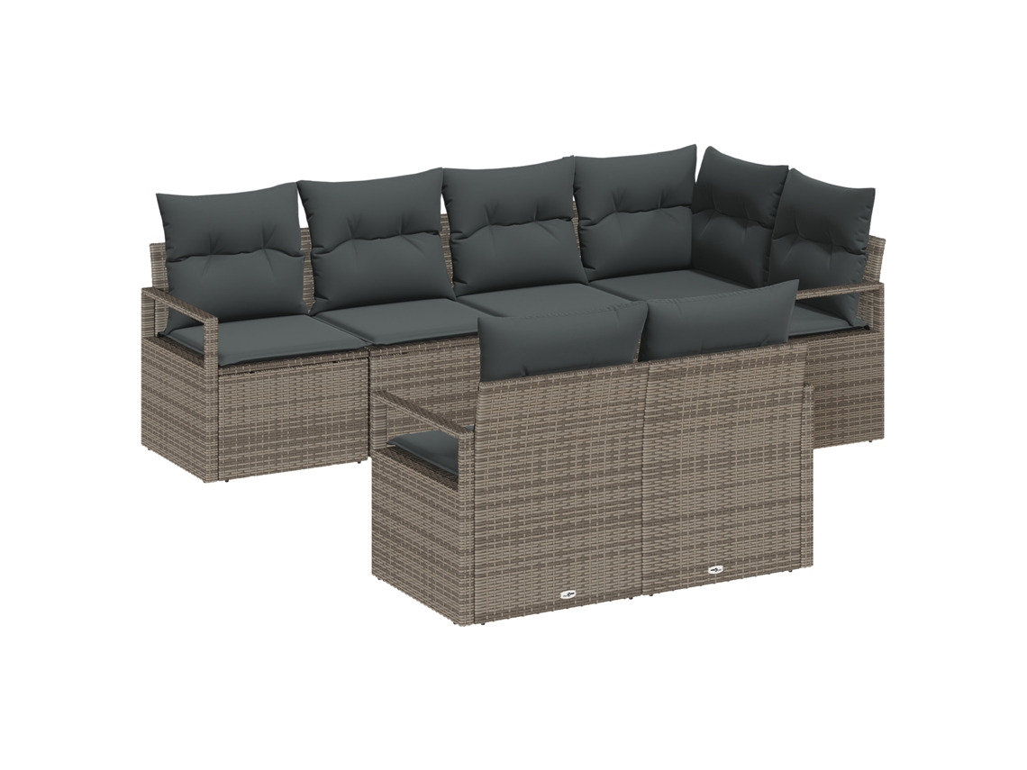 Conjunto 7 Conjunto De Sofá De Jardim Vidaxl Cinzento Vime Pe (232 X 122 X 85 Cm)