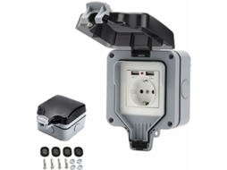 Tomada À Prova D'água Ip66 Com Conexões Usb, Tomada Elétrica Externa Com Tampa, Caixa De Tomada Parede Para Jardim, Garagem E Piscina