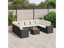 Vidaxl 10 Pcs Conjunto Sofás De Jardim C/ Almofadões Vime Pe Preto