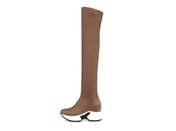 2026 botas de Média Perna com Bico Redondo de Tecido Elástico para Mulheres com Salto Plataforma de 9 Cm