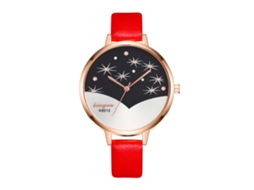Relógio de Pulso Feminino de Quartzo com Pulseira de Couro Pu Estilo Simples Rosa
