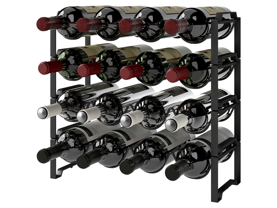 Adega de Vinhos 4 Níveis 16 Garrafas Metal Preta ZENCORE SERVICES