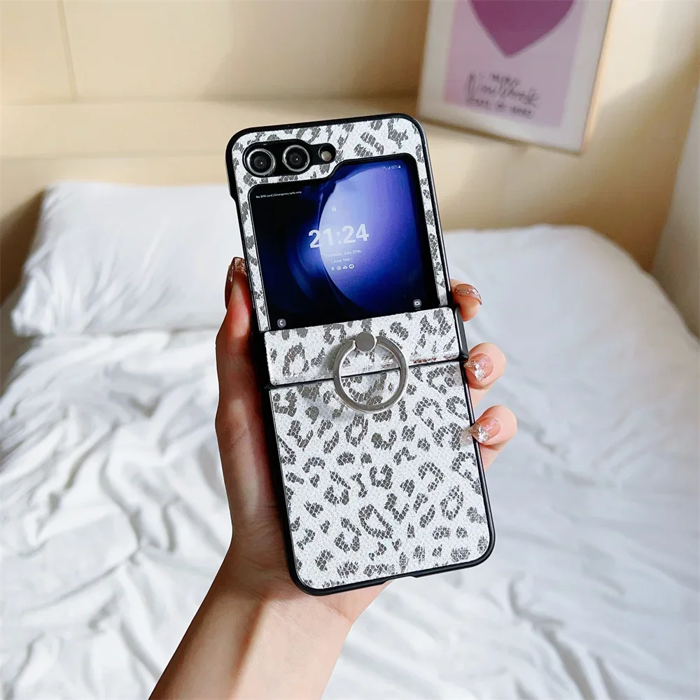 (branco, Galaxy Z Flip3 5g) Capa De Celular Personalizada Em Couro Com Estampa De Leopardo Sexy, Resistente A Quedas, Com Suporte De Anel