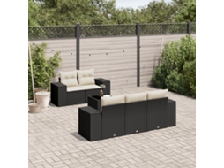 Vidaxl 6 Pcs Conjunto Sofás De Jardim C/ Almofadões Vime Pe Preto