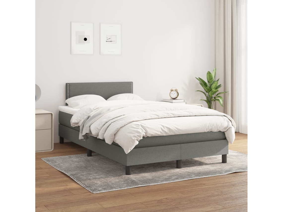 Vidaxl Cama Com Molas/colchão 120x200 Cm Tecido Cinzento-escuro