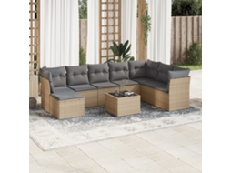 Vidaxl 9 Pcs Conjunto De Sofás P/ Jardim Com Almofadões Vime Pe Bege