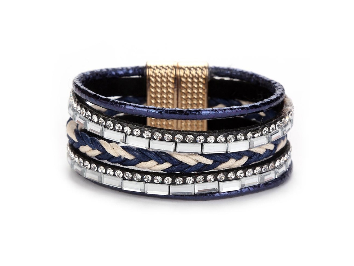Pulseira De Mulher Multicamadas Strass Com Fivela Magnética
