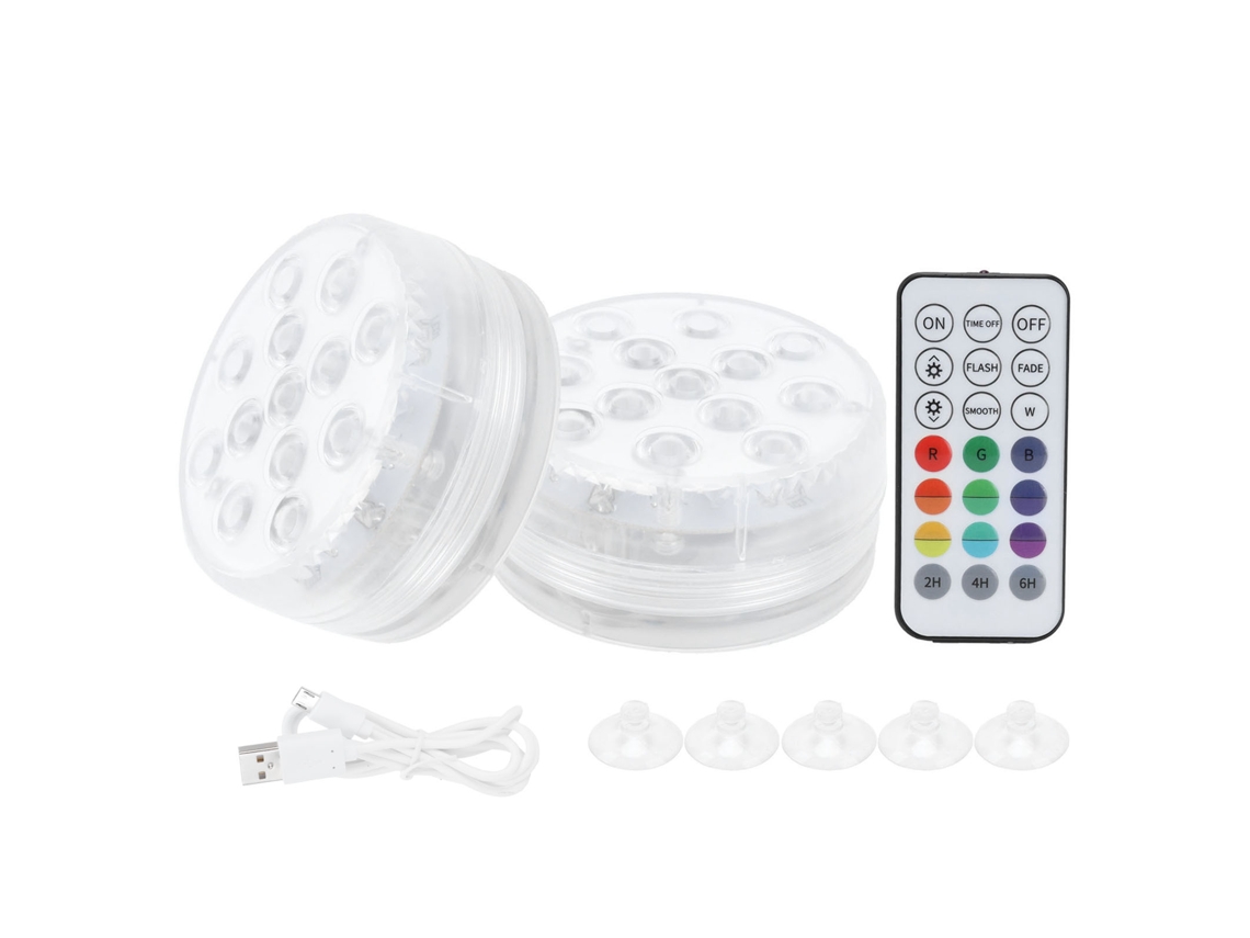 2pcs Lâmpada de Piscina Submersível IP68 RGB 16 Cores Controle Remoto | S/MARCA