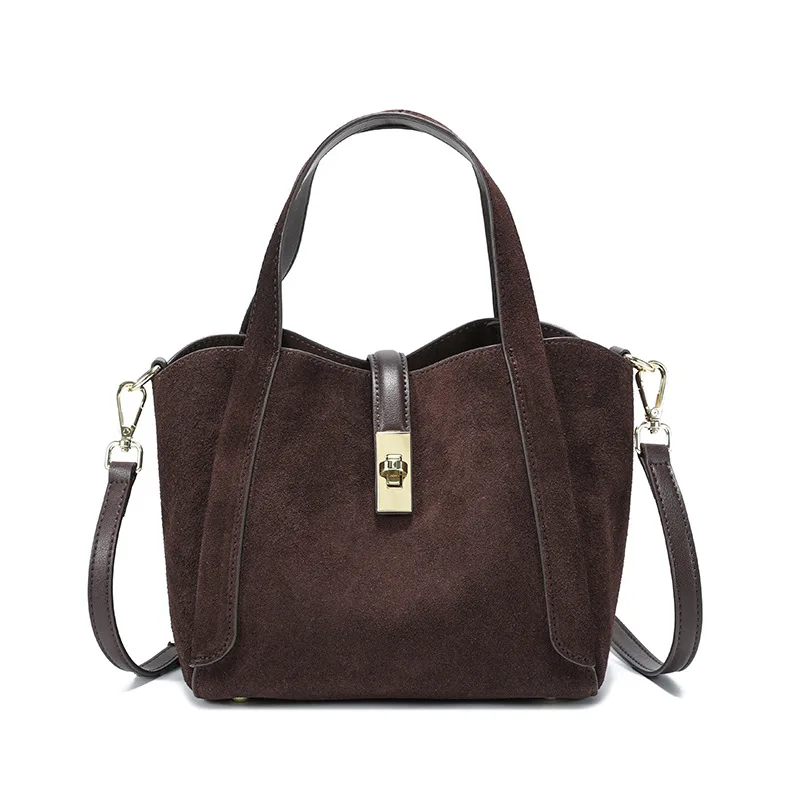(1539-café) Bolsa Feminina De Camurça Genuína, Elegante E De Luxo, Com Design Exclusivo.