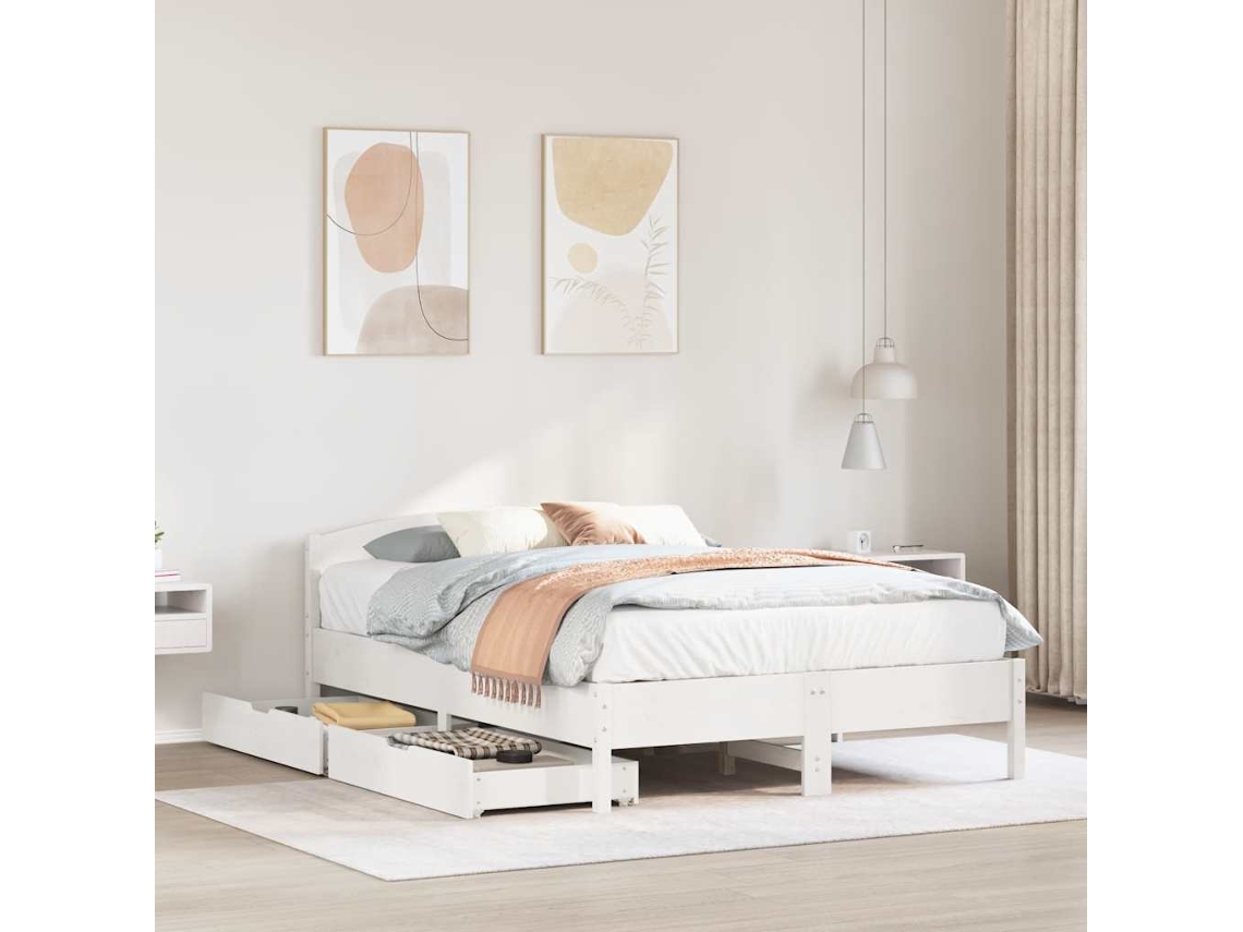Vidaxl Cama Sem Colchão 140x190 Cm Madeira De Pinho Maciça Branco