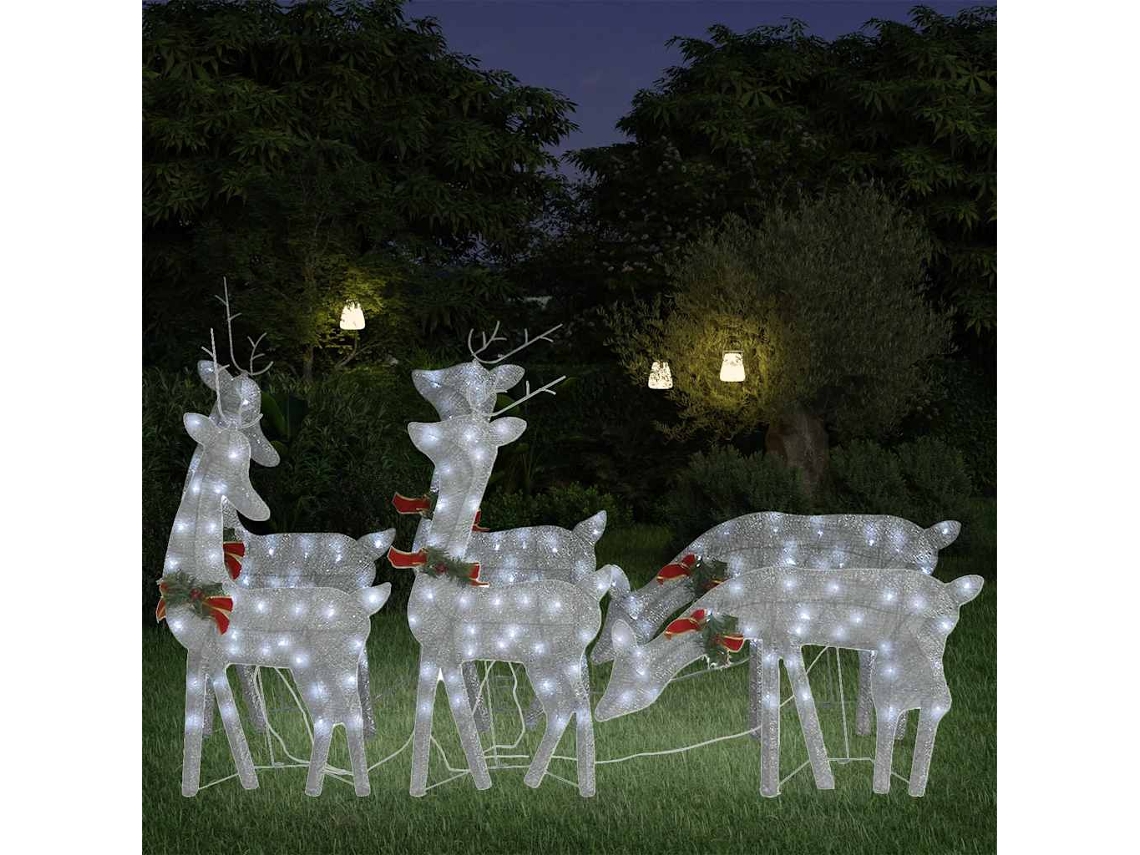Vidaxl Renas De Natal 6 Pcs Malha Prateado/branco Frio