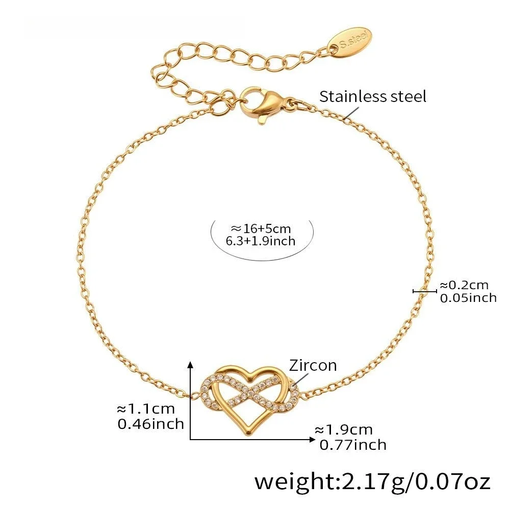 (pulseira Dourada) Conjunto De Pulseiras Com Corrente Clavícula Em Formato De Coração E Zircônias Em Formato De 8