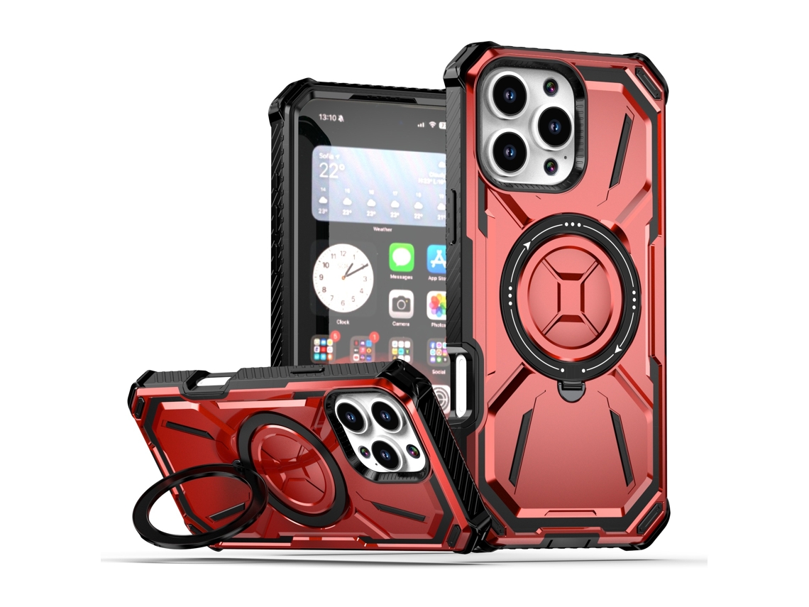 Capa Para Celular Com Revestimento Dourado E 1 Anel Magnético.vermelho - Iphone 16