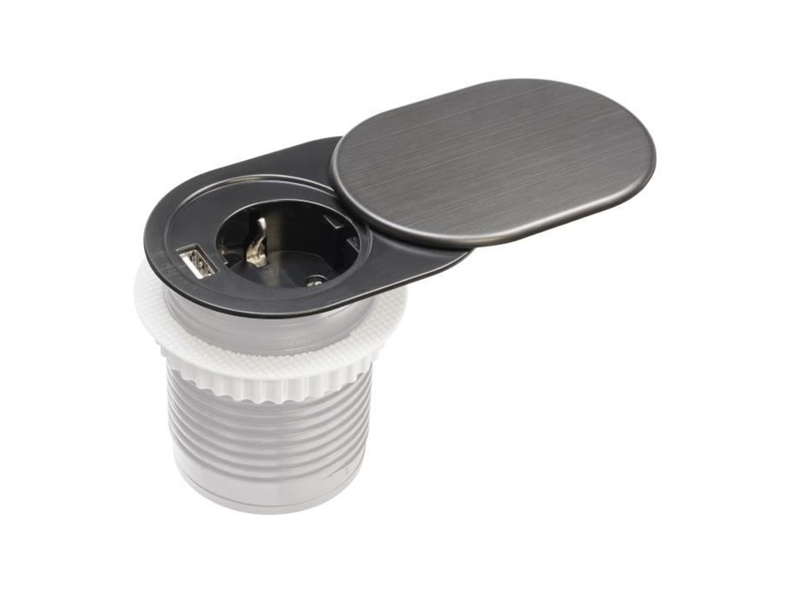 Bloco de Tomadas Embutido para Móveis Schuko com Tomada Plastrol Usb-A