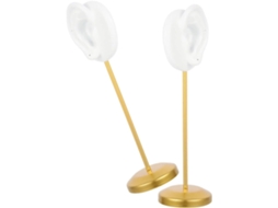 Suporte Para Brincos Em Metal Branco Com Furos Duplos, Base Rígida Em Resina E Peso Na Base.