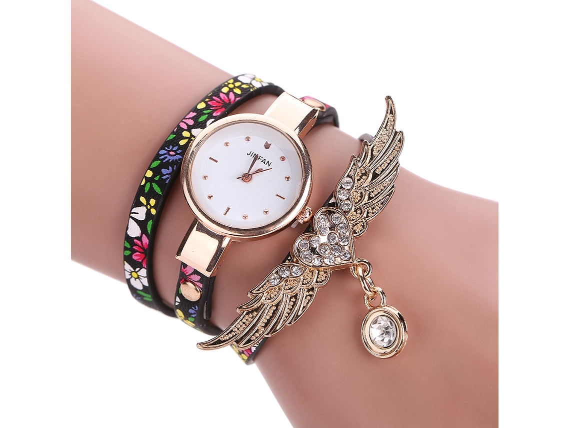 Relógio Pulseira Feminino Quartzo com Strass e Asas de Múltiplas Camadas (1)