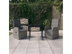 Conjunto de 3 peças Jantar Para Jardim com Almofadões Cinzento Dkd Home Decor