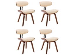 Cadeiras Jantar 4 Pcs Madeira Curvada e Couro Creme MAISON EXCLUSIVE