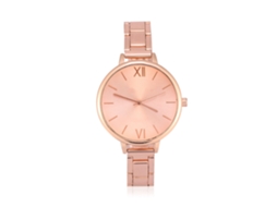 Relógio de Pulso Analógico de Quartzo com Mostrador Grande Pulseira de Liga Ouro Rosa