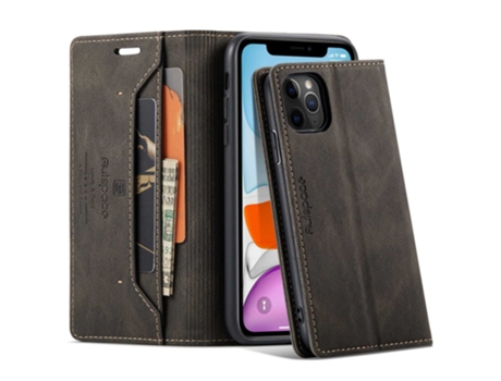 Capa Bloqueio Rfid Para Iphone 11 Pro Autspace Pele Sintética Castanho