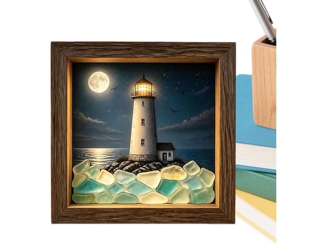 Quadro Decorativo De Parede Com Decoração Costeira Em Vidro Do Mar E Iluminação Led |