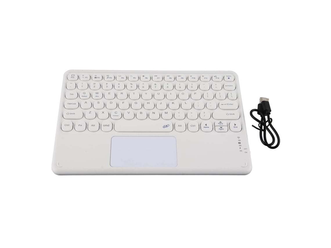 Teclado sem fio Slowmoose de 10 polegadas com teclas redondas e touchpad, à prova d'água e poeira, portátil para laptop, branco