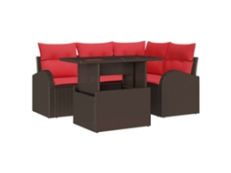 Maison Exclusive - Conjunto De Sofá De Jardim 5 Pcs Marrom E Vermelho Vime Pe