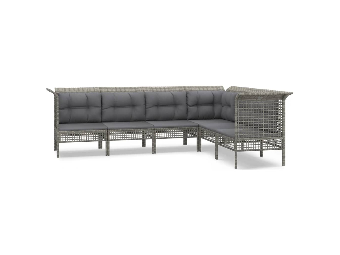 Conjunto de 6 Lounge de Jardim com Almofadões Vime Pe Cinzento MAISON EXCLUSIVE