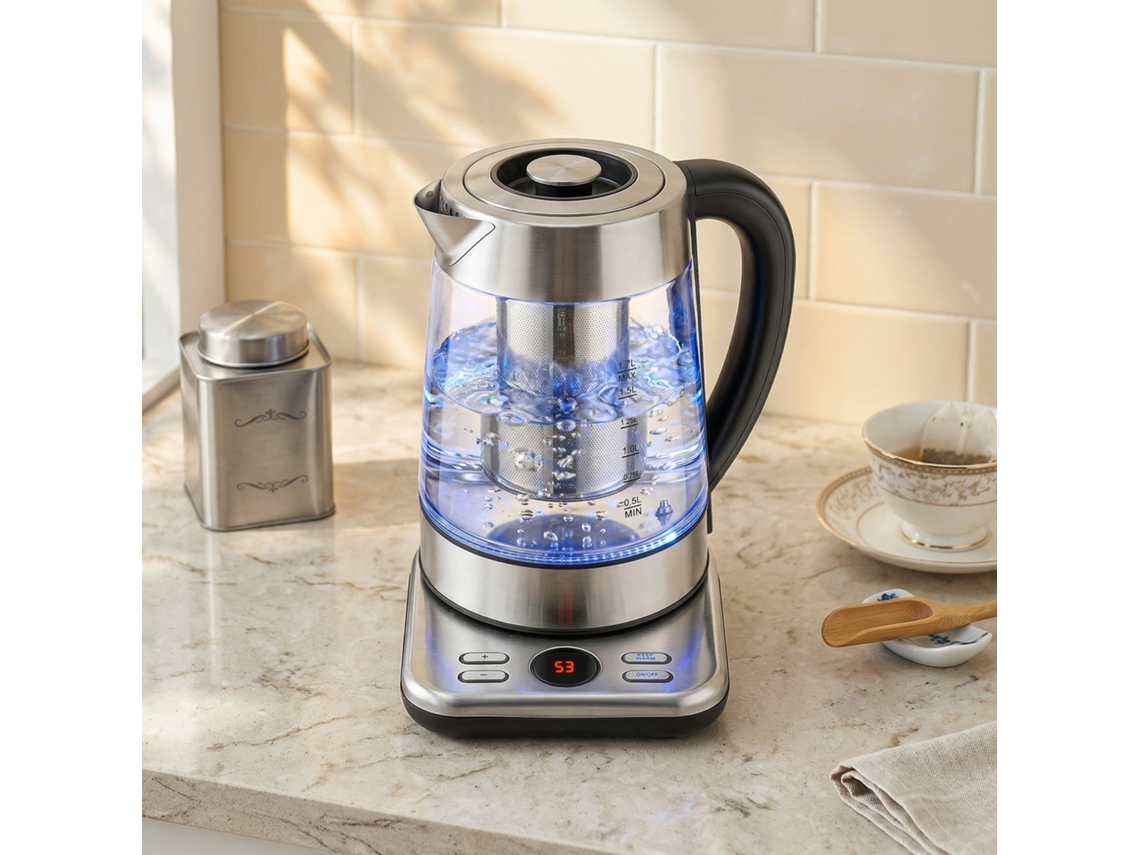 Electric Kettle, 1.7l Fast Boiling 2200w Kettle With Uk Strix Thermostat, Tea Strainer, Keep Warm Function